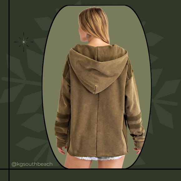 EASEL "Keep You Happy" Lux Brushed Cotton Blend Loose Pullover Hoodie Mix Fabric - Picture 4 of 16